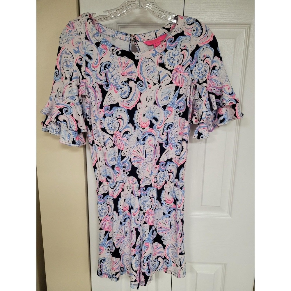 Lilly Pulitzer Romper Ruffle Sleeve Colorful‎ Blue/Pink Keyhole Back Size XXS